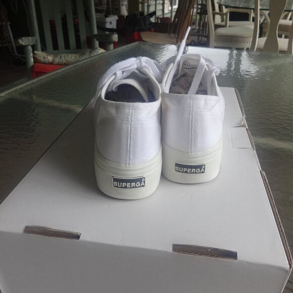 SUPEEGA 2790 White platform sneakers, women's 7, canvas upper rubber bottoms - Picture 5 of 13